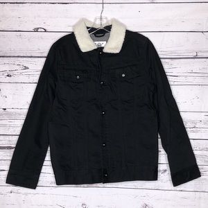 Shaun White Size XL 16 Black - Faux Fur Sherpa Collar Button Front Denim Jacket